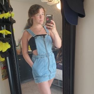 Zip-Front Jean Overall Skirt